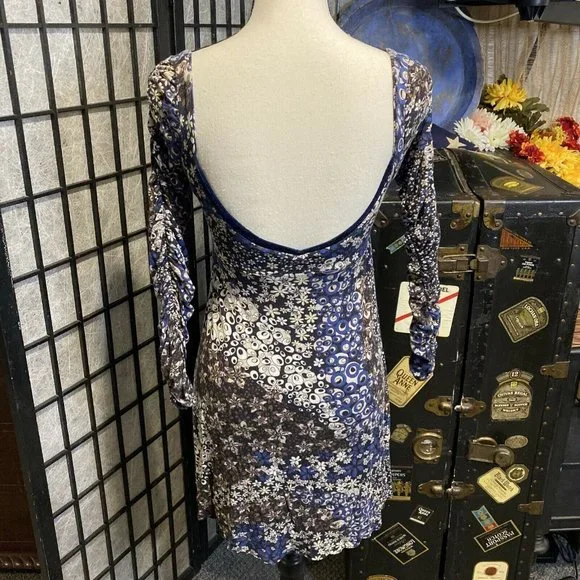 - Vintage Rinascimento Retro Blue & Brown Floral Print Dress - Picture 2 of 12